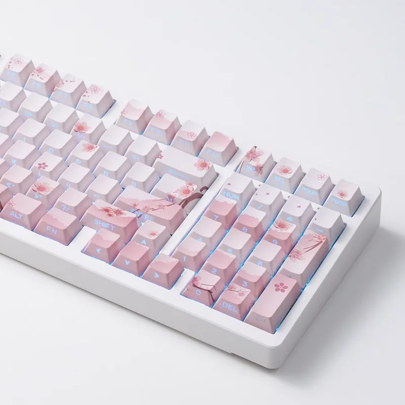 Keycap Mechanical Keyboard Pink Side Engraved Translucent Original Cherry Height Pbt Material Heat Sublimation 127 Keys Girls