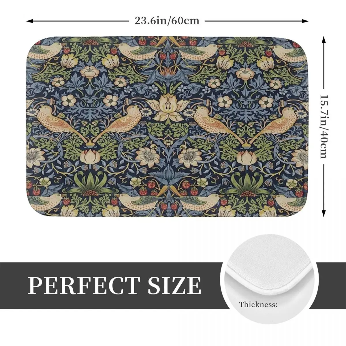 William Morris Strawberry Thief Pattern Anti-slip Doormat Floor Mat Water oil proof Carpet Rug for Home Living room Footpad Mats