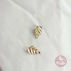 Japanese Shiny Small Leaf Stud Earrings Women 925 Sterling Silver Personality Student Birthday Party Gift Jewelry
