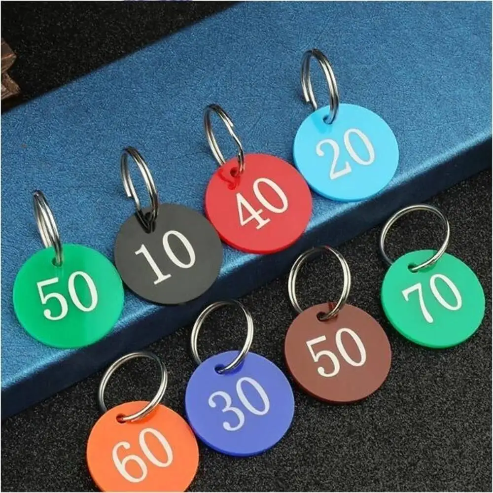 100pcs Dia 35mm Number Digital Round Card Label Tag Double Side Acrylic Pla te Signage With Key Ring Keychain