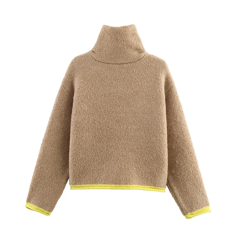 Podzimní ležérní bunda 2025, módní kontrastní barevný design s dlouhým rukávem a zipem pro ženy, streetwear, ležérní svrchní oblečení - náhled 4