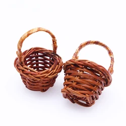 1PCS Dollhouse Miniature Rattan Woven Hand Willow Tiny Wicker Basket Easter Party Wedding Flower Picnic Mini Fairy Garden Decor