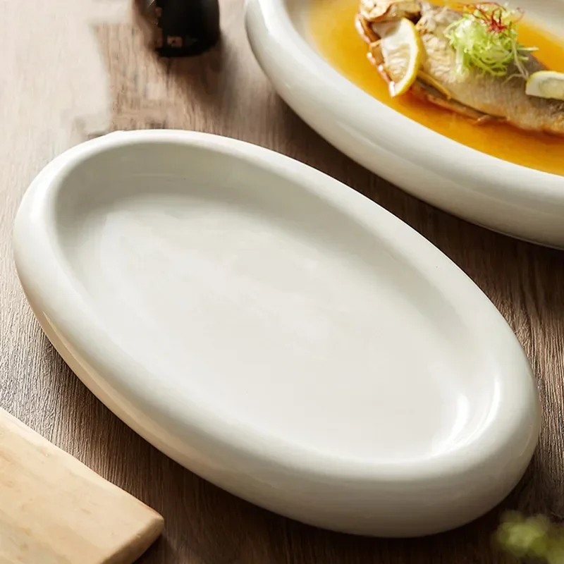 Oval Shaped Ceramic Tableware, Tableware for Fish Plates, Appetizers, Desserts, and Meat, Double Layer Insulation Board