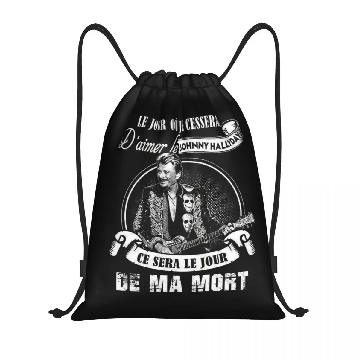 Custom Hallyday French Singer Drawstring Backpack Bags Women Men Lightweight Heavy Rock Gym Sports Sackpack Sacks