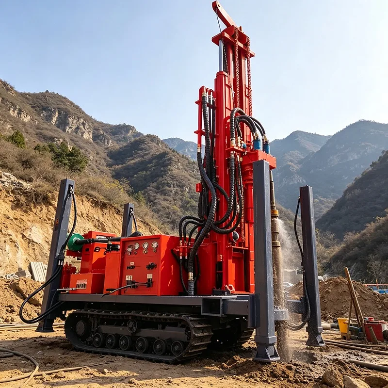 Pneumatic Water Well Drilling Rig 200m Deep DTH Hammer Borehole Machine For Hard Rock With High Pressure Air Compressor System