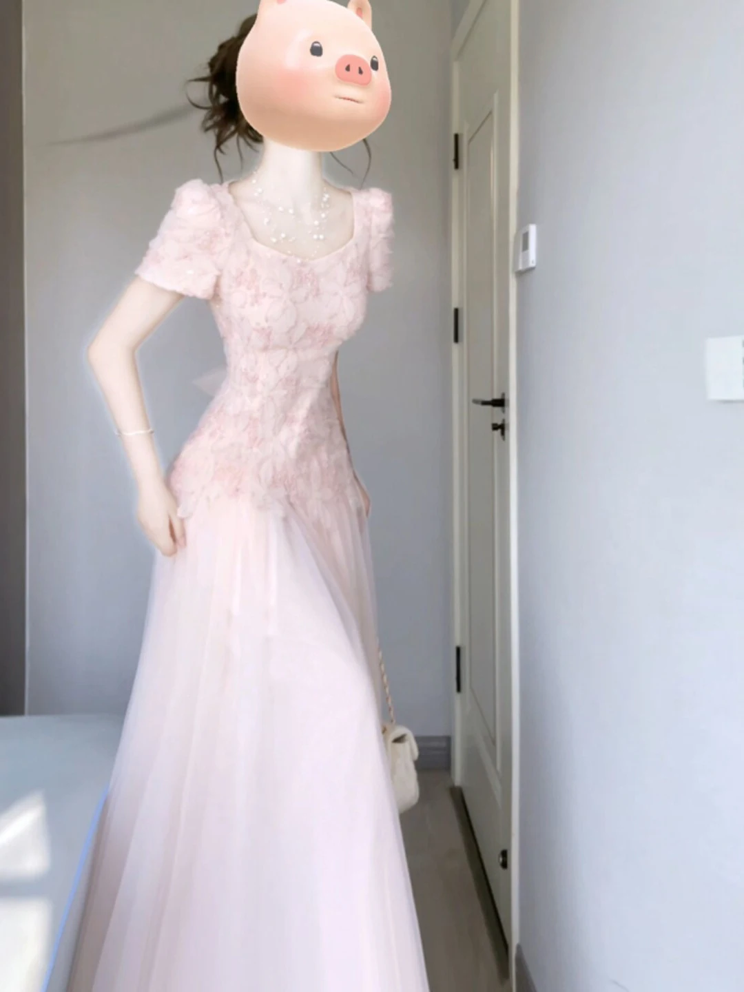 

Elegant Summer Cotton Blend Waist-Cinching Dress Vintage Style Short Sleeve High Waist A-Line Fairy Skirt for Women