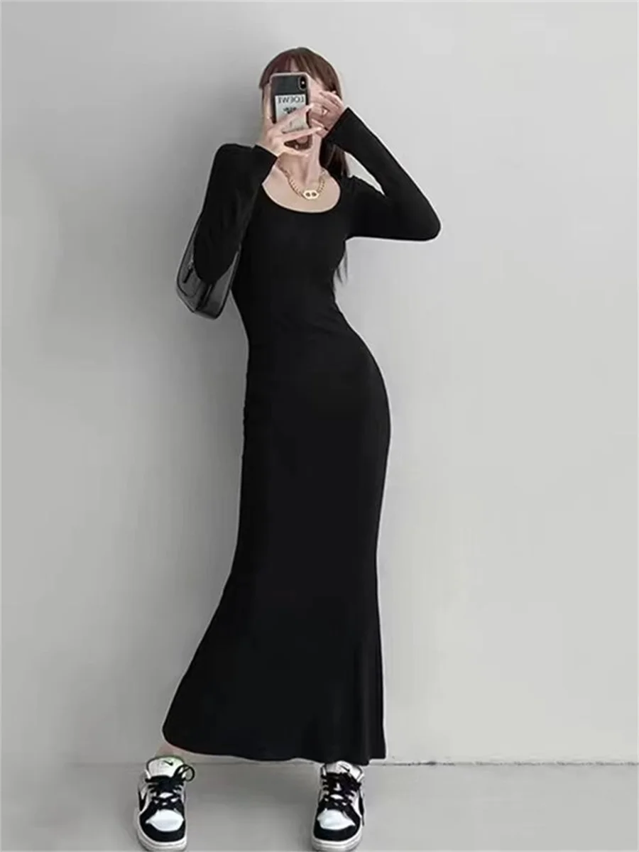 Women Spring Autumn Style Long Sleeve low cut Collar Mermaid Sexy Dress Vestidos SS157