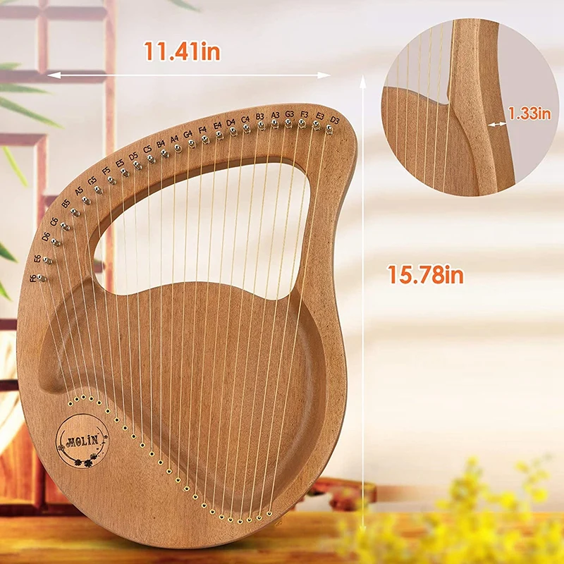 24 String Lyre Harp,Greek Violin,Handheld Harp Musical Instrument with Tuning Wrench,for Music Lovers Beginners,Etc