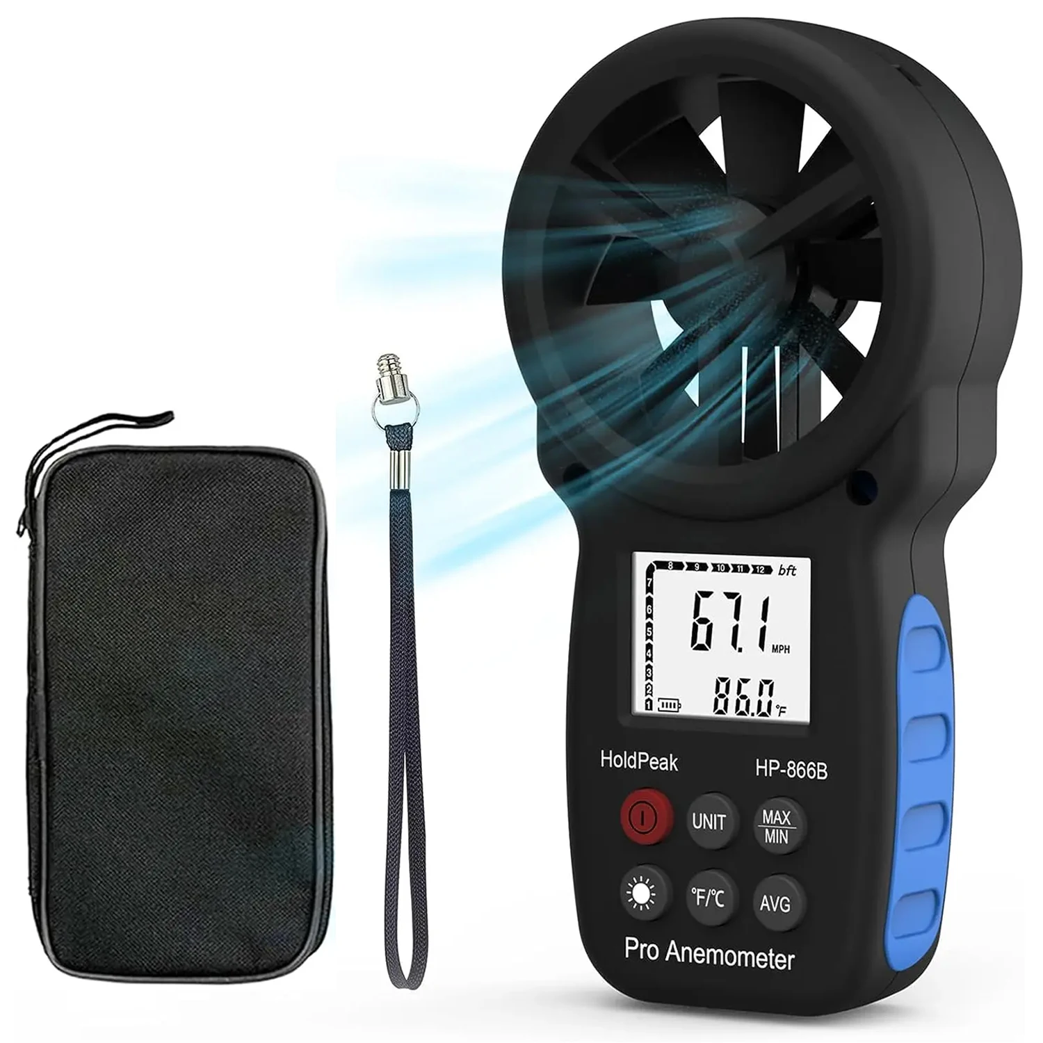 HoldPeak 866B Digital Handheld Anemometer Wind Speed Meter Measures Wind Speed Temperature Wind Chill Max/Min Measure Tool