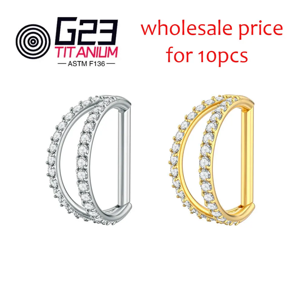 Wholesale Price for 10pcs G23 Titanium Nose Ring D Shape Half Ring Segment Ring Clicke Jewelry For Women 5A CZ Nose Earring