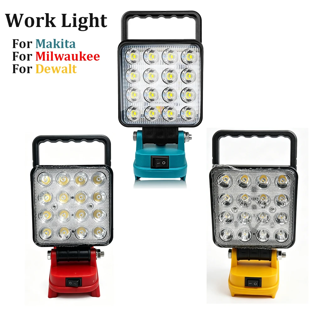 NEUE LED-Arbeitsleuchten für Makita/Milwaukee/Dewalt 18V Li-Ion-Akku, Handlampe, Scheinwerfer, USB-Ladegerät, Elektrowerkzeugteile