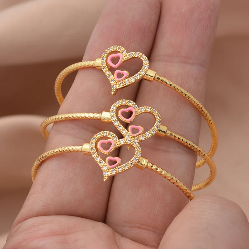 Baby-Armreifen, 4 Stück/Lot, afrikanische goldfarbene Armreifen für Babys und Kinder, Herz-Armband, Artikel aus dem Nahen Osten, Born Lucky Jewelry, Super Friday – Detail 5