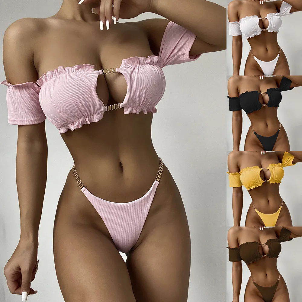 Maillot de bain à manches courtes pour femmes, ensemble 2 pièces, bikini, culotte tanga, vêtements de plage d'été