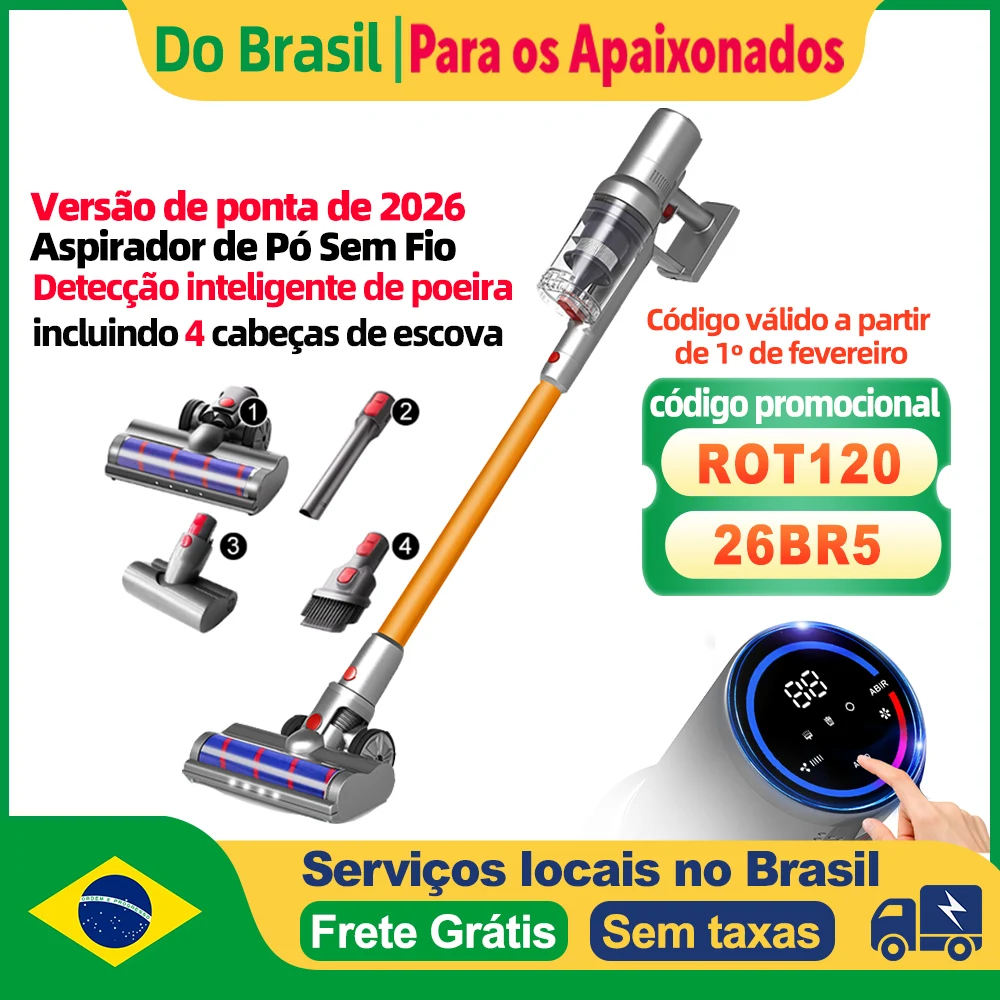 (Código promocional: ROT120)Aspirador de Mão Portátil ABIR VC205, Sensor Inteligente de Poeira, Tela Grande Touch, Controle Automático de Velocidade, 4 Tipos de Bocais, Inclui Escova Antiácaros para Cama e Sofá