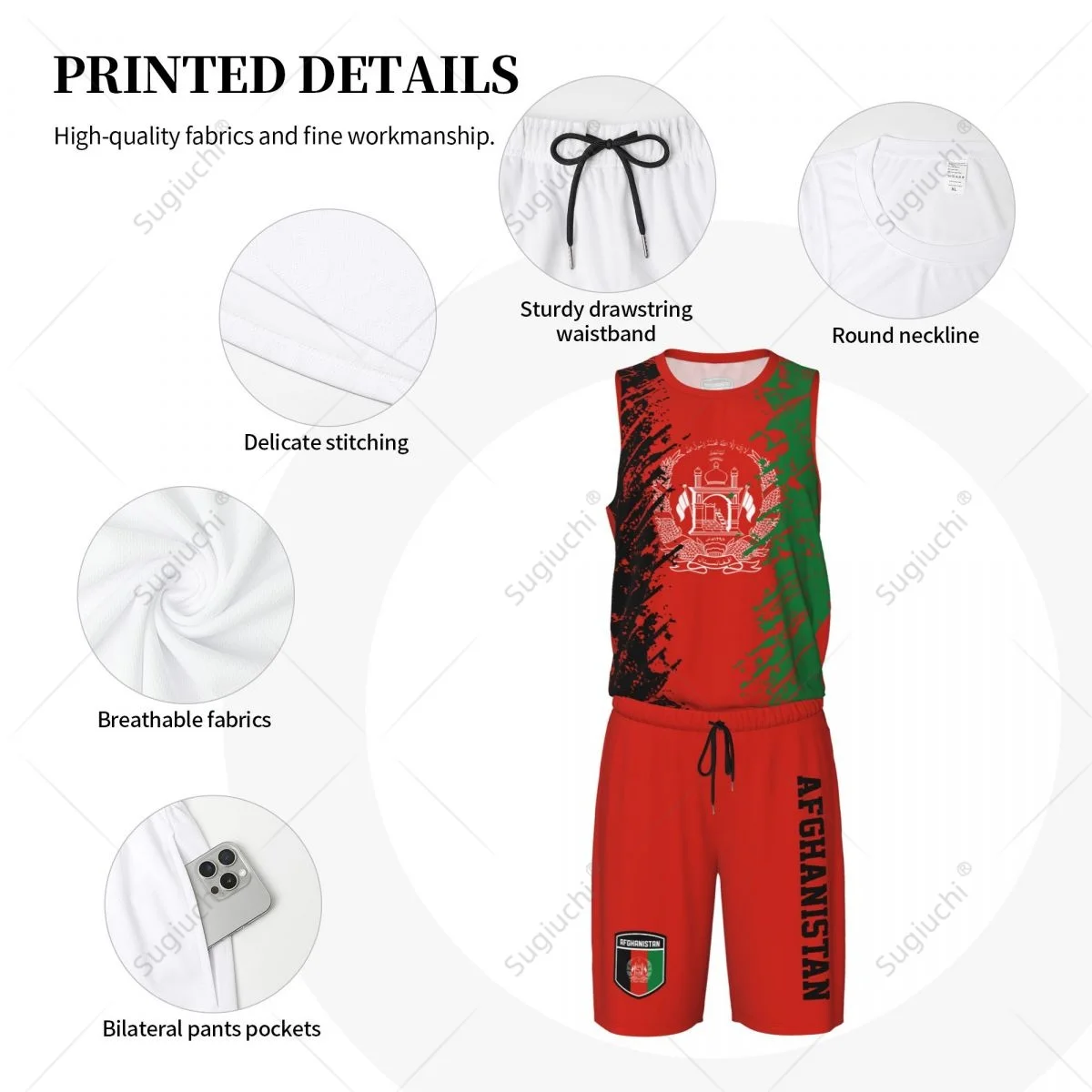 Team-up Afghanistan Flag Grain Men Basketball Jersey Set Shirt & Pants Sleeveless Custom Name Nunber Exclusive