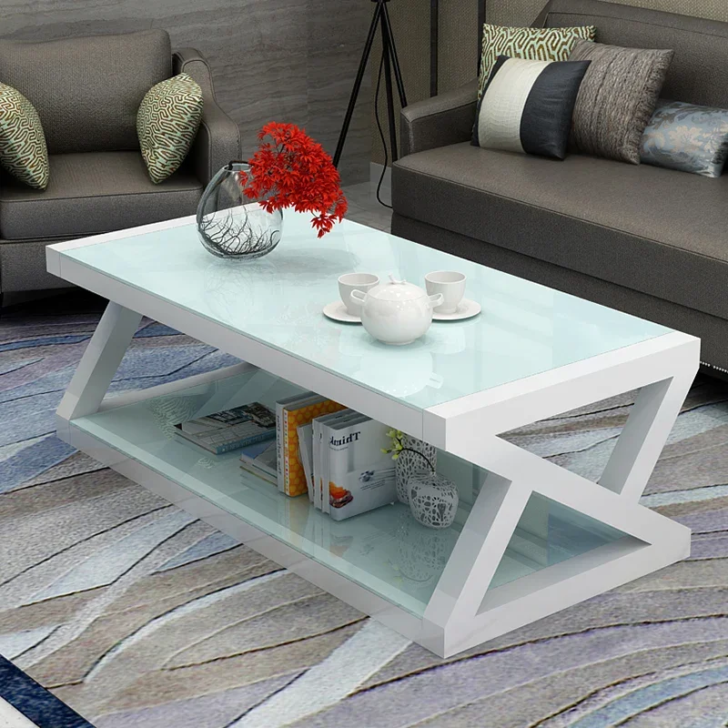 Household furniture Rectangular steel Metal tempered glass Office Family coffee table