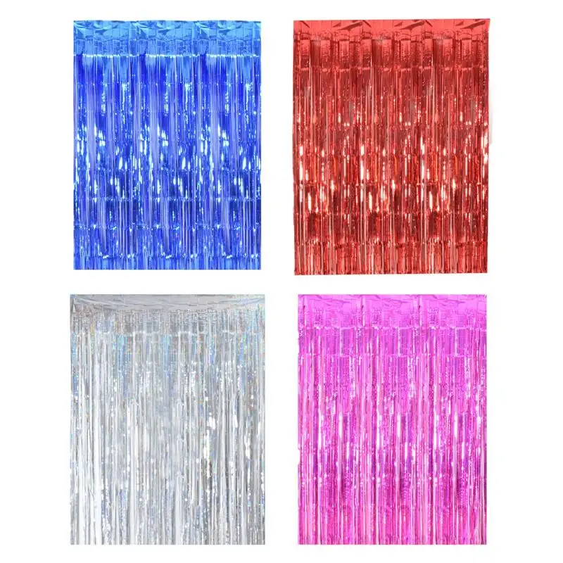 Tassel Backdrop Silver Foil Tinsel Fringe Party Backdrop Curtains  Birthday Wedding Party Decoration Adult Anniversary Backdrop