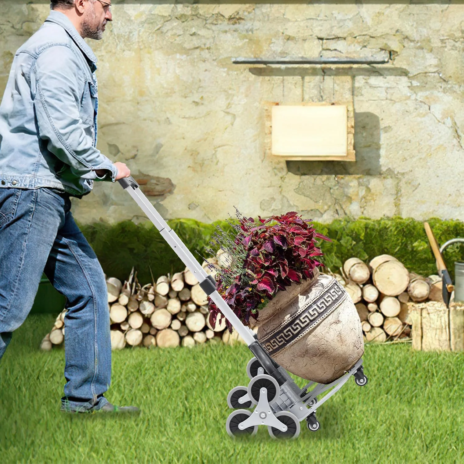 عربة نقل من الألومنيوم، شاحنة كيس قابلة للطي، سعة تحميل 35-75 كجم، مقبض ثلاثي الارتفاع قابل للتعديل، عربة درج