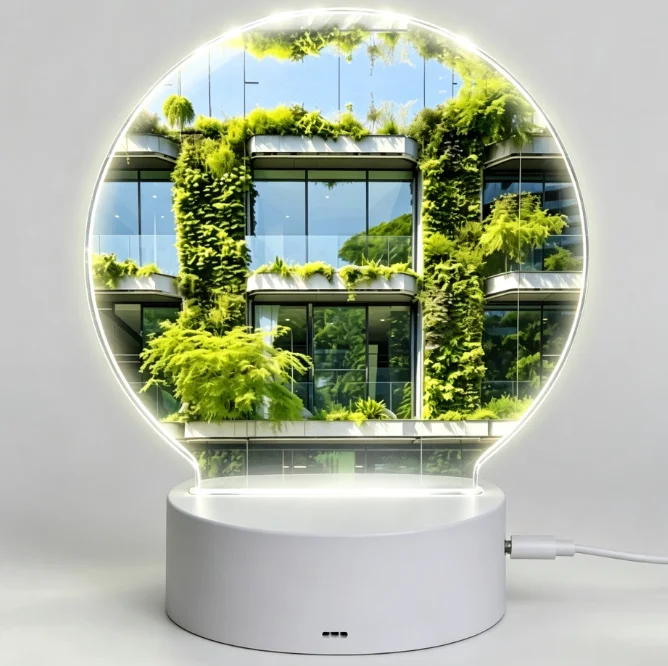 PHAYAH Eco-Building Pattern Round Acrylic USB Night Light Room Light