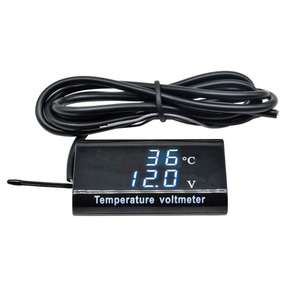 Waterproof IPX6 Dual Display LED Digital Temperature Sensor Voltmeter DC12V 028 Inch Screen for Vehicle Battery Status Checking
