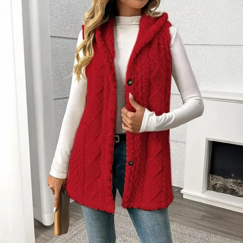 Women Sleeveless Hoodie Coat Button Down Faux Fur Fuzzy Coat Oversized Hooded Vest Fall Outerwear Casual Loose Hooded Women Vest