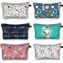 Nurse ECG Printing Cosmetic Bag Hot Sale Cartoon Doctor Woman Coin Purse Cosmetic Storage Bag Travel Cosmetic Case