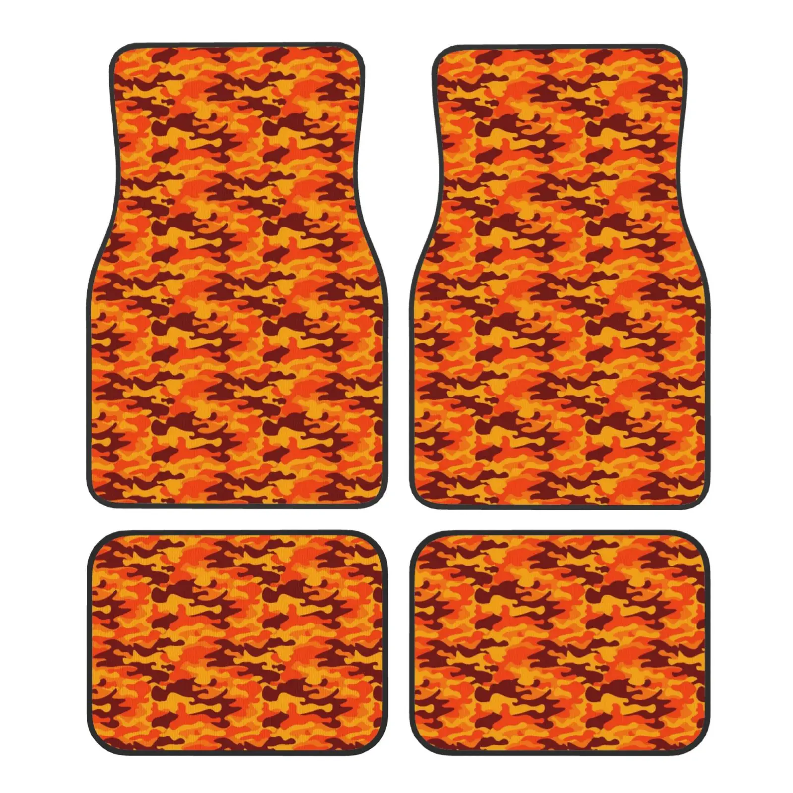 Fashion Orange Camouflage Pattern Car Floor Mats Durable Car Carpet Mat Set of 4pcs with Anti-Slip Backing Fit for SUV Trucks