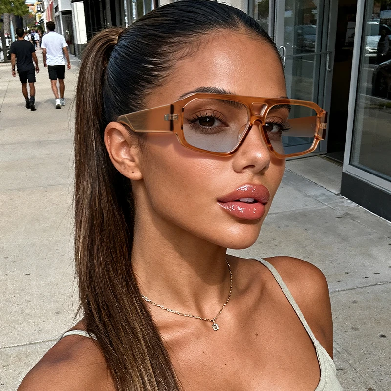 Retro Double-Bridge Aviator Sunglasses Trendy Unisex Influencer Street Style Sun Protection Glasses 3986