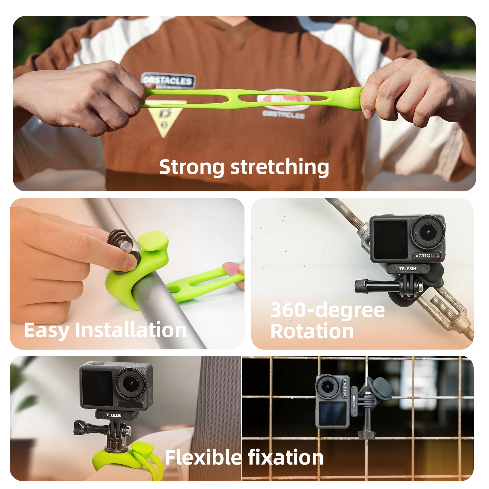 TELESIN Action Camera Adjustable Silicone Mount Mini Flexible Bracket For Gopro Insta360 DJI Action Camera Accessories