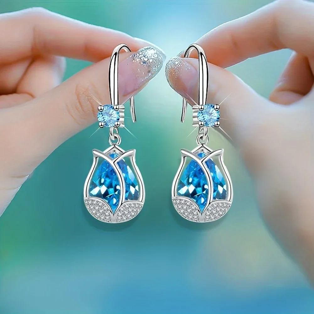 FashionElegant Tulip-Shaped Drop Earrings With Sparkling Artificial Crystal Inlay,Retro Jewelry In Assorted Colors,Ideal ForCasu