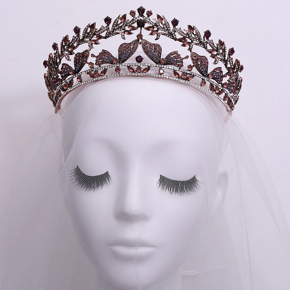 Baroque Vintage Bronze Crystal Butterfly Bridal Crown Tiara Rhinestone Diadem Tiaras for Women Headband Wedding Hair Accessories