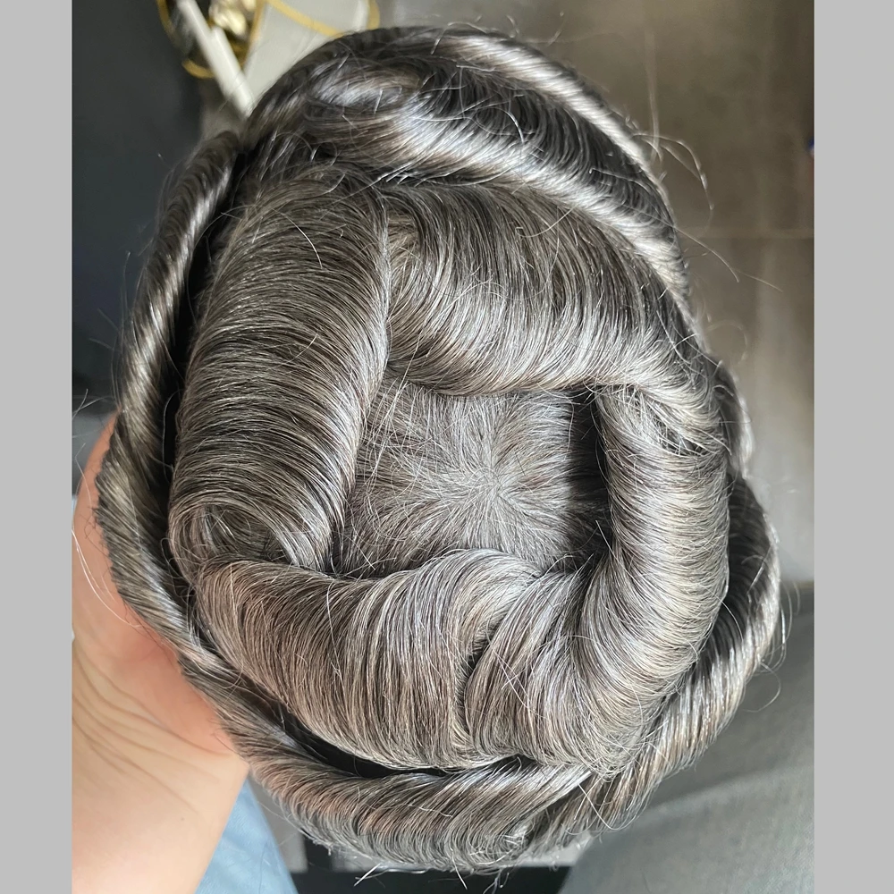 كبار السن سوبر دائم الشعر البشري نظام الاصطناعية الشعر أصلع الرجال استبدال 0.1 مللي متر-0.12 مللي متر بولي الجلد رجل الشعر المستعار 1B50