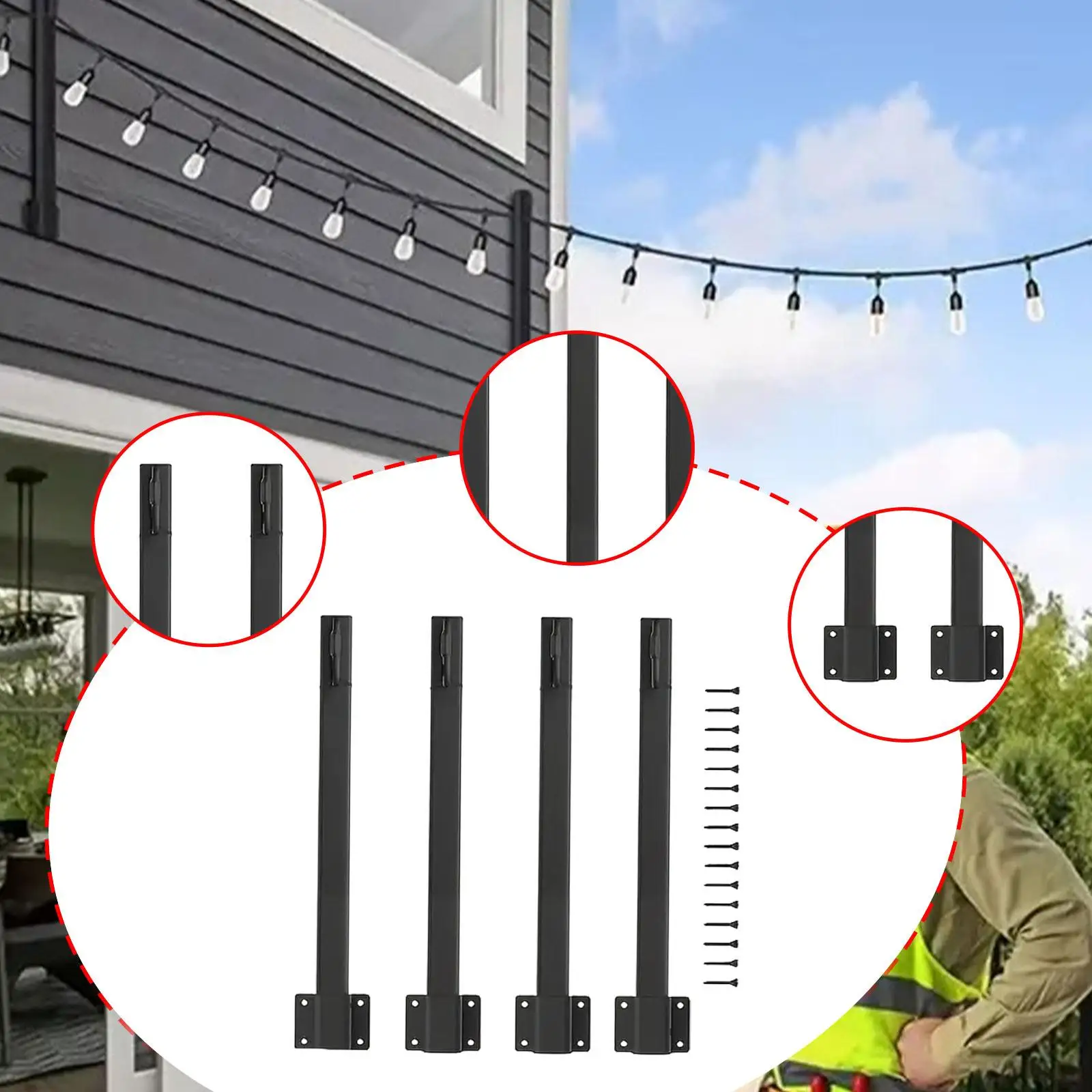 

4Pcs String Light Poles Bracket Iron Lighting Stand Light Poles for Outside for Deck Wedding Christmas Party Decor Patio