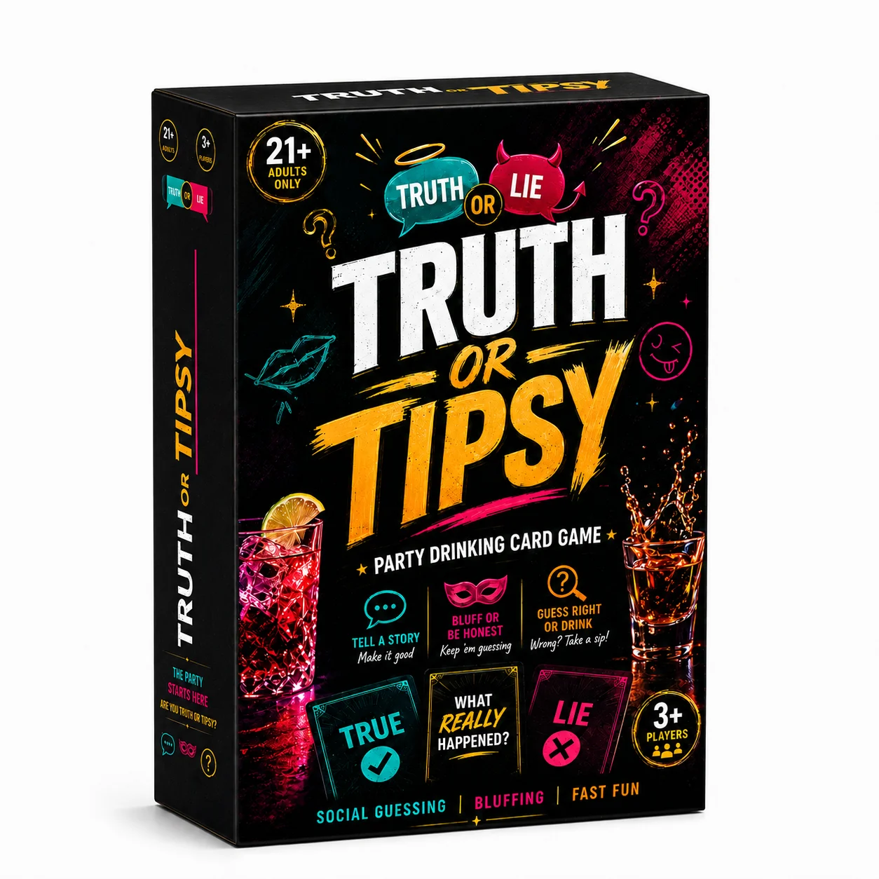 Truth or Tipsy Party Card Game 150 Prompt Cards Truth or Lie Bluffing Storytelling and Social Guessing Drinking Game for Adults