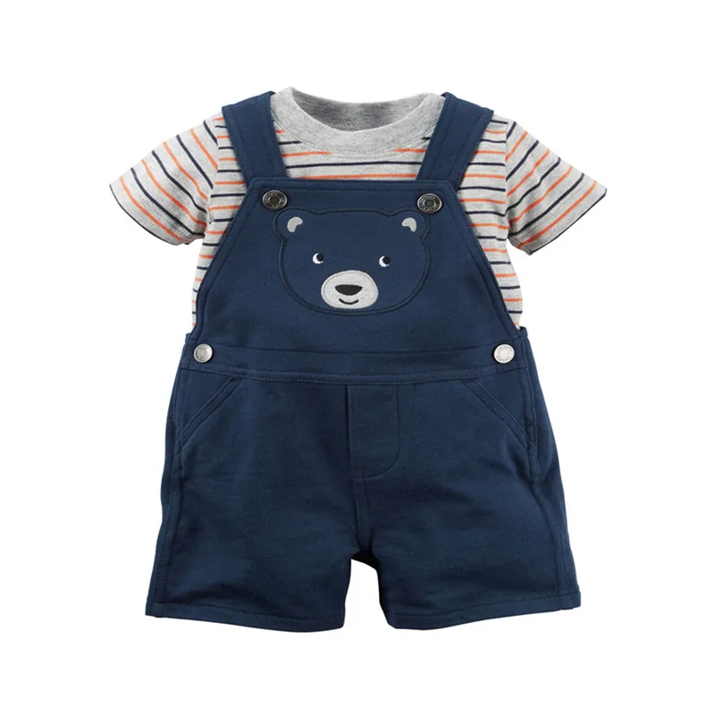 Summer Shorts Bebes Baby Boys 2 pcs/sets Newborn Baby Kids Girls Short Sleeved T-shirt Belt pats cartoon cotton clothes 6-24m