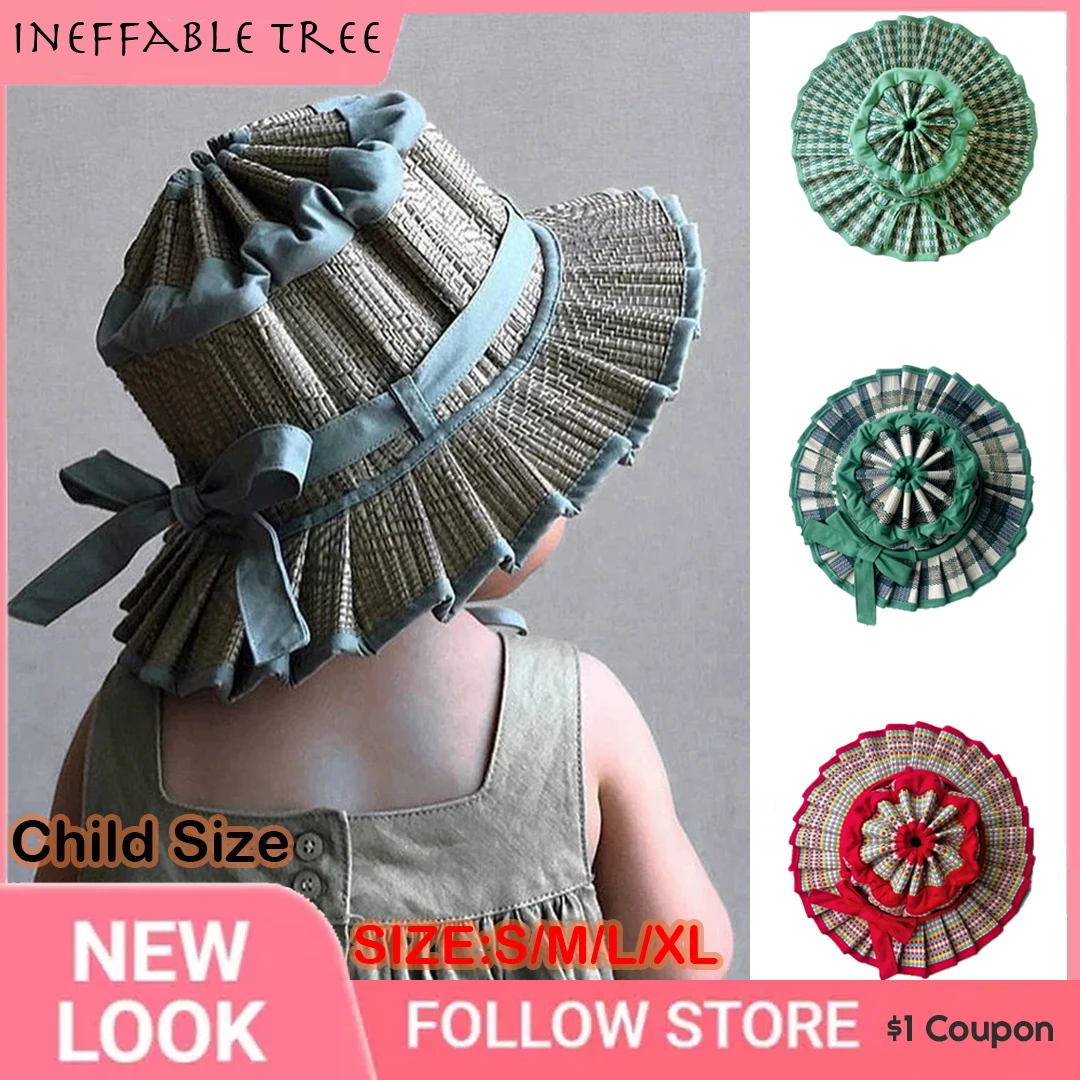 

Child S/M/L/XL Size Handmade Child Short Brim Foldable Straw Bucket Hat Girls Baby Summer Beach Panama Sun Caps Gorra