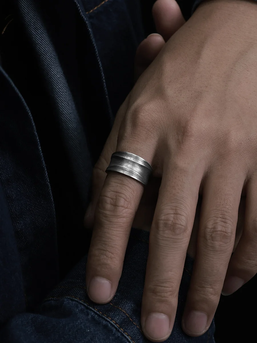 Original Yinsu Wide Band Ring for Men 999 Pure Silver Single Cool Style Minority Men's Ring Fashionable Retro Customizable view 4