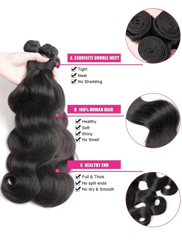 Mechones de cabello ondulado de 30 y 40 pulgadas, 100% cabello humano brasileño sin procesar, 1/4 mechones para extensiones de cabello de doble trama sin procesar