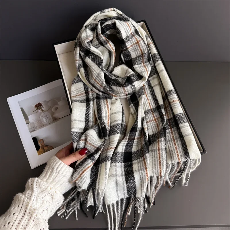 

Classic Plaid Winter Women Scarf Thick Warm Pashmina Blanket Wraps Female Soft Bufanda Long Tassel Shawl Poncho Echarpe