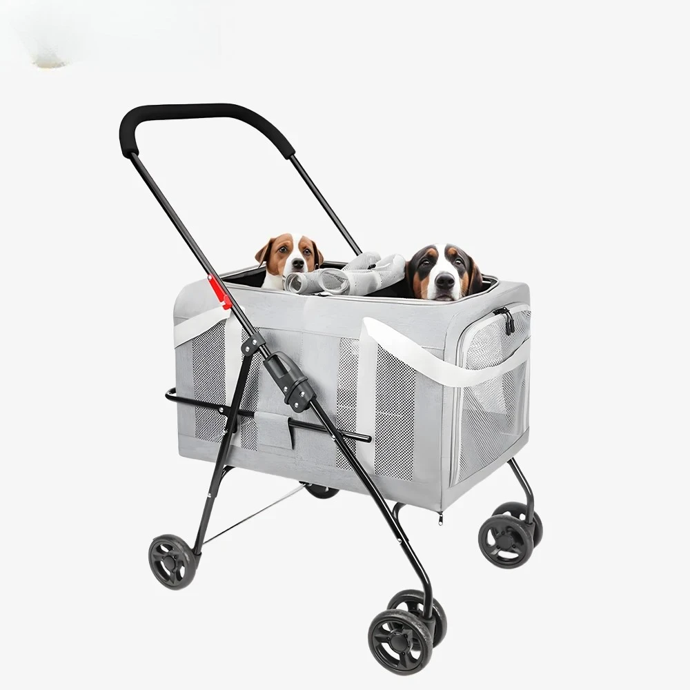 

Pet stroller for dogs and cats, outdoor pushcart, car-compatible, detachable, foldable with storage bag 63x45x92cm