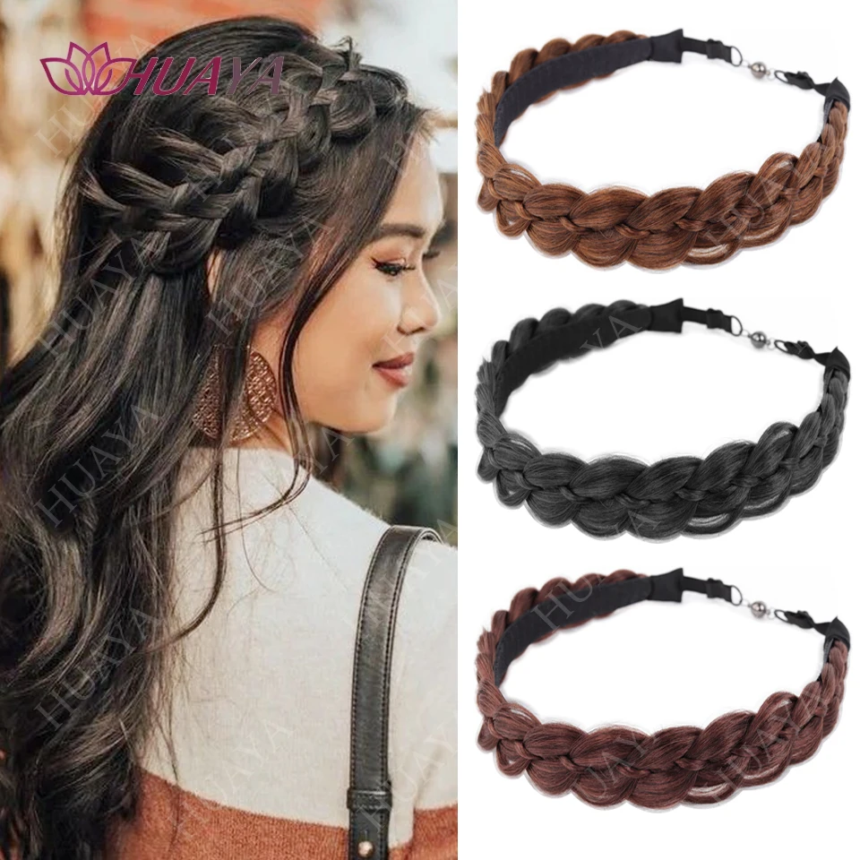 Synthetic Braided Hair Headband for Women Adjustable Plaited Wig Headband Twist Braid Hairpiece Daily Hair Accessories
