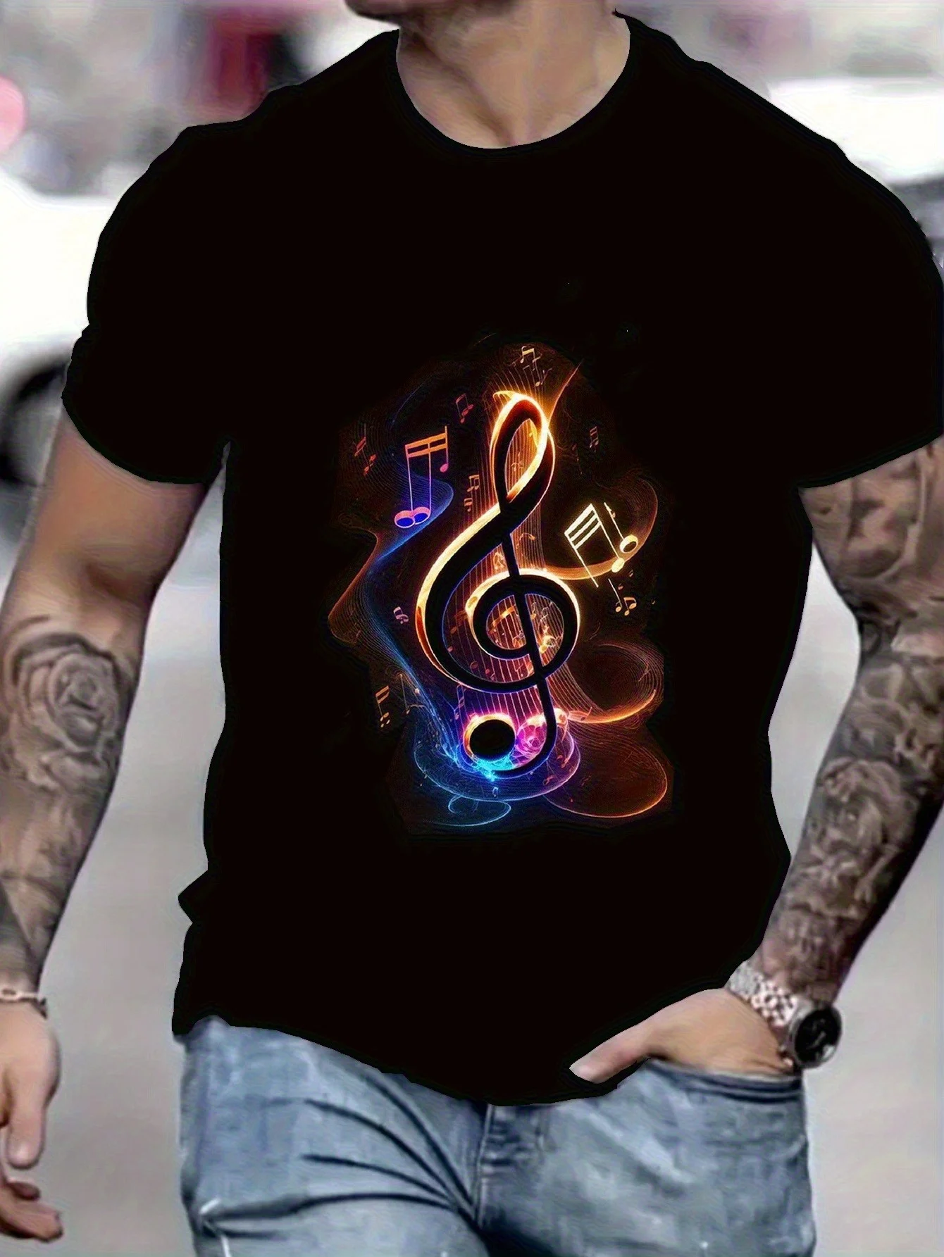 

Men Summer New Cotton Fashion Casual Sport Loose Graphic Printed Crew Neck Short Sleeve T-Shirt Comfortable Street Top