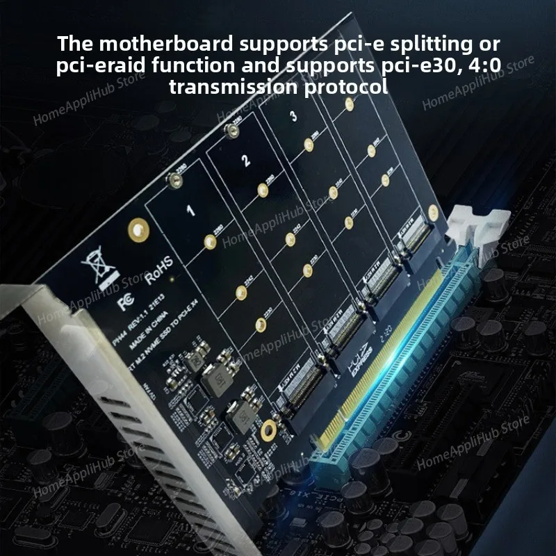 PCIE To NVME 4-bay M.2 M Key Type SSD To Pcie X16 Adapter Card Signal Split Array Card