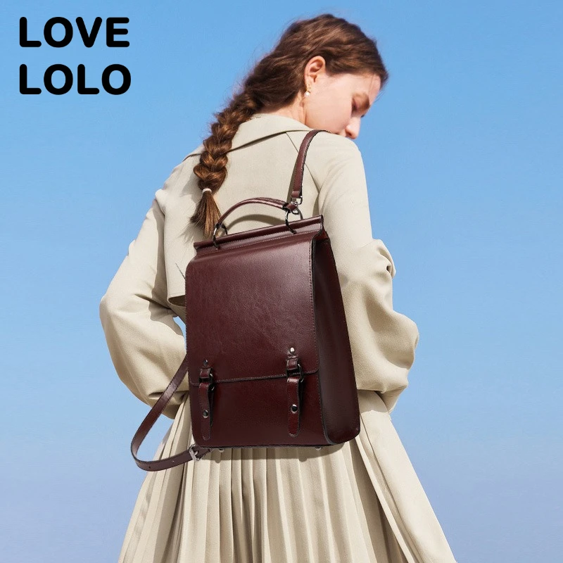 حقيبة ظهر من جلد البقر الأصلي للنساء حقيبة كمبيوتر محمول مدرسية Preppy حقيبة كتف كلاسيكية للكلية البريطانية حقيبة كتف للطلاب