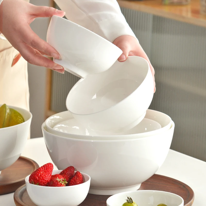 Cuencos de arroz de cerámica blanca pura para el hogar chino, vajilla para comer de porcelana de hueso Simple, tazón de sopa de fideos de alta belleza de 4,5 pulgadas