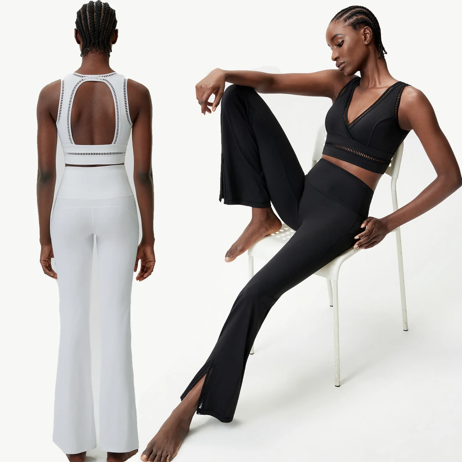 New Women 2‑Piece Yoga Set Deep V Hollow High Support Sports Bra + High Waist Flare Leggings Pilates Gym Fitness Workout Set