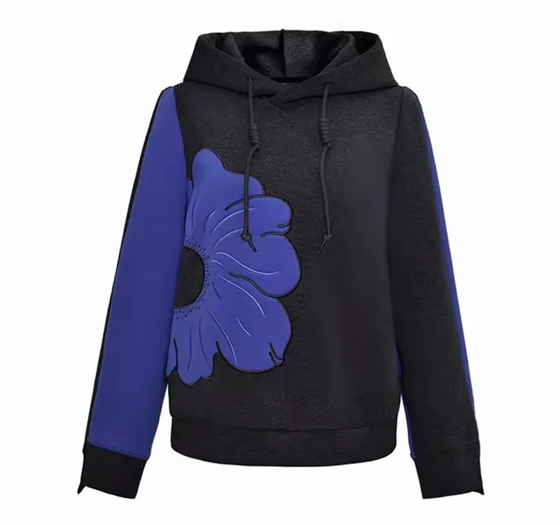 2024 new design T-shirt Women Lazy Style Sense Contrast Color Loose Hooded All-match Top
