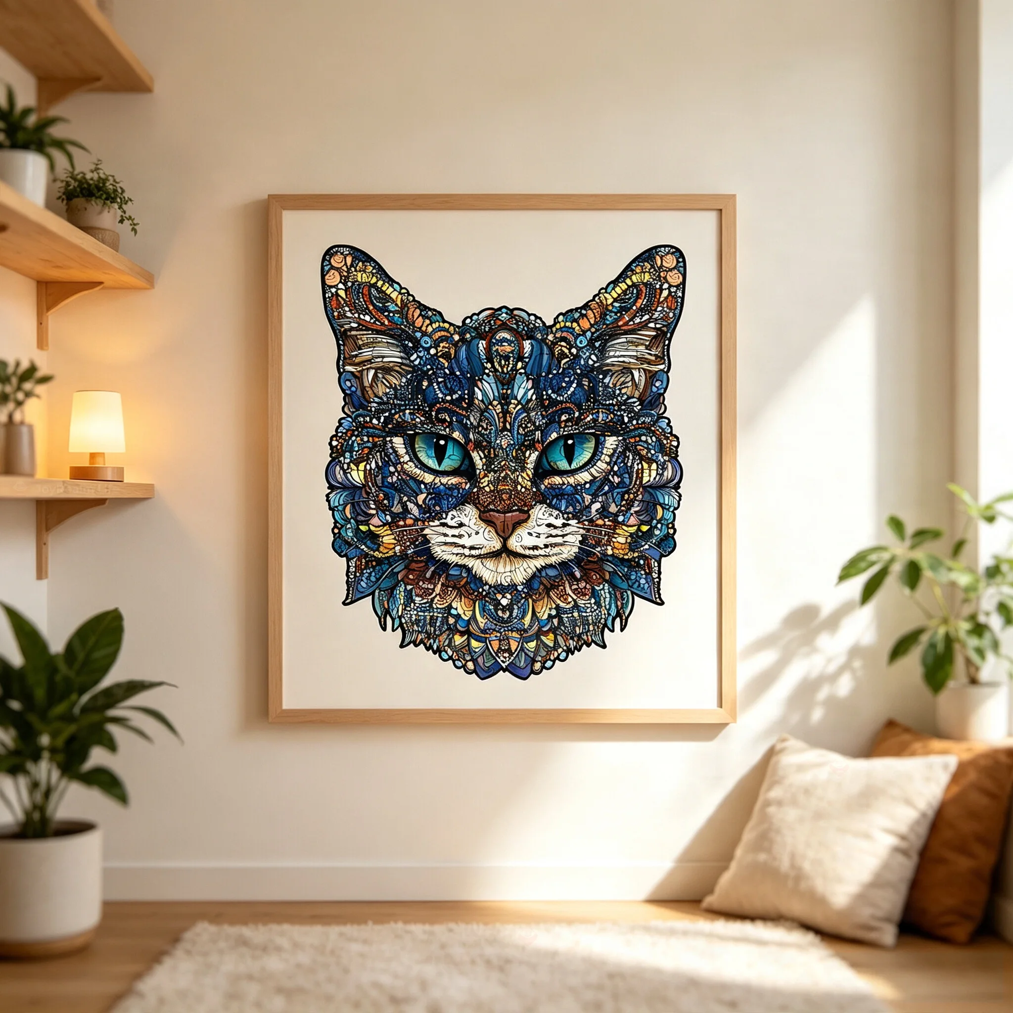 Creative Blue-Eyed Cat Wooden Puzzle, Uniquely Shaped Puzzle, High-Difficulty Brain-Teaser Stress-Relief Toy, High-Value Decorative Gift