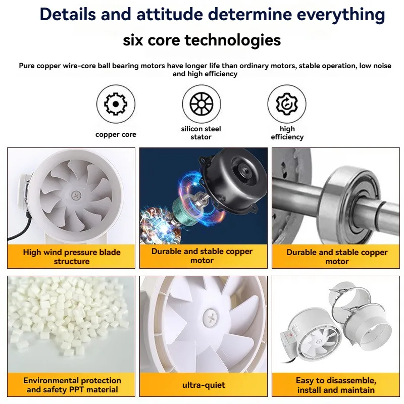 8 10 Ventilatore di scarico da 12 pollici Ventilatore per condotto da cucina Cappa da bagno Ventilazione Parete del bagno Finestra di purificazione dell'aria Ventilatore industriale