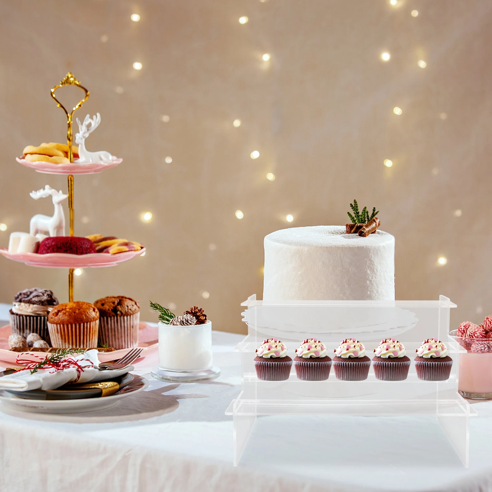 

Acrylic Display 15 3x19 3x24cm Transparent Acrylic Display Rack 3 Tier Storage for Perfume Jewelry Cakes